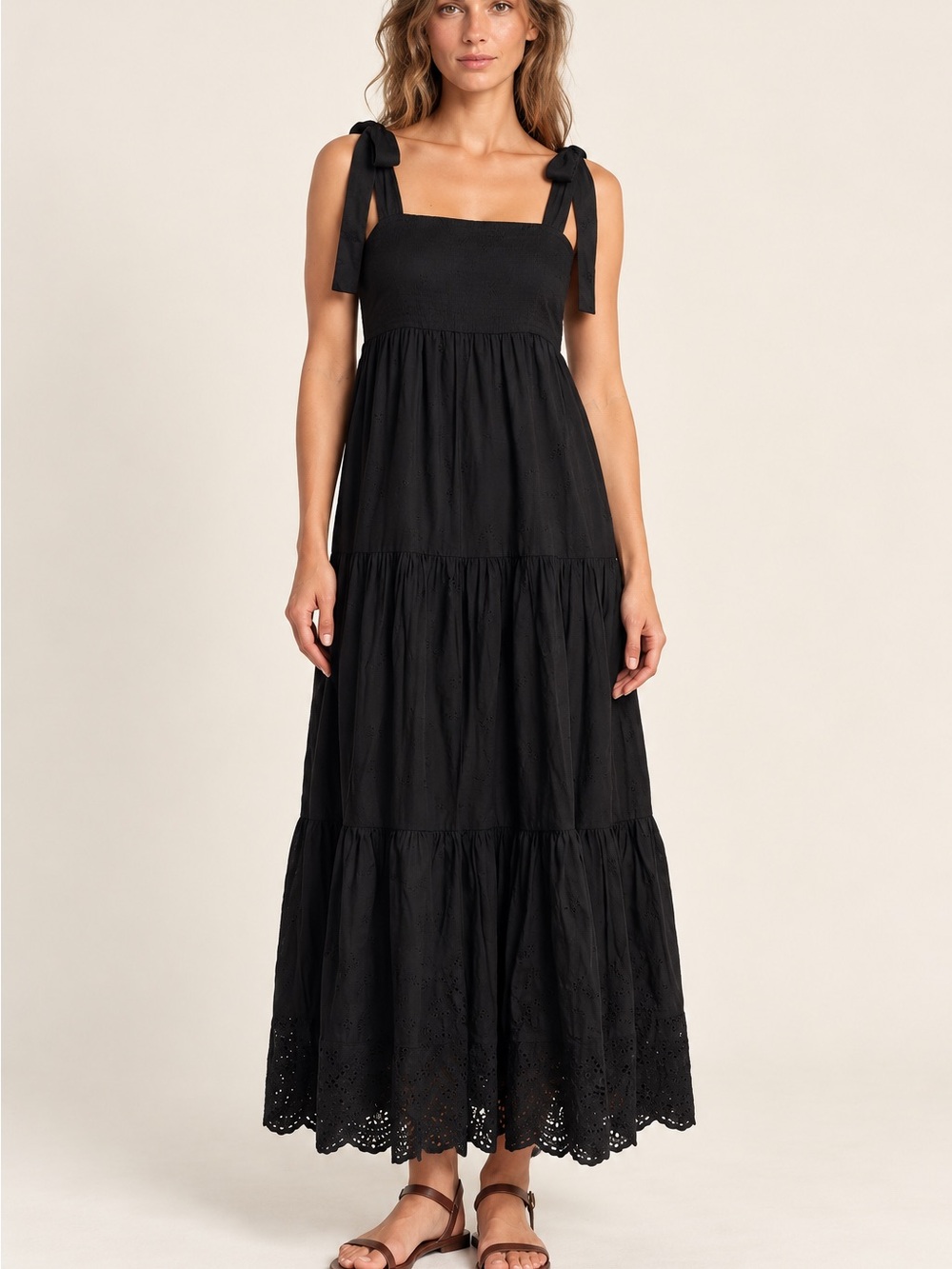 Jason Wu Black Cotton Embroidered Tiered Maxi Dress Size XL